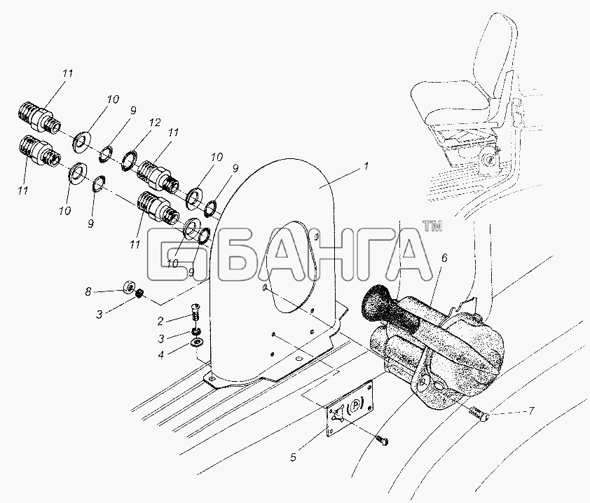 МАЗ МАЗ-64226 Схема Установка крана тормозного с ручным banga.ua